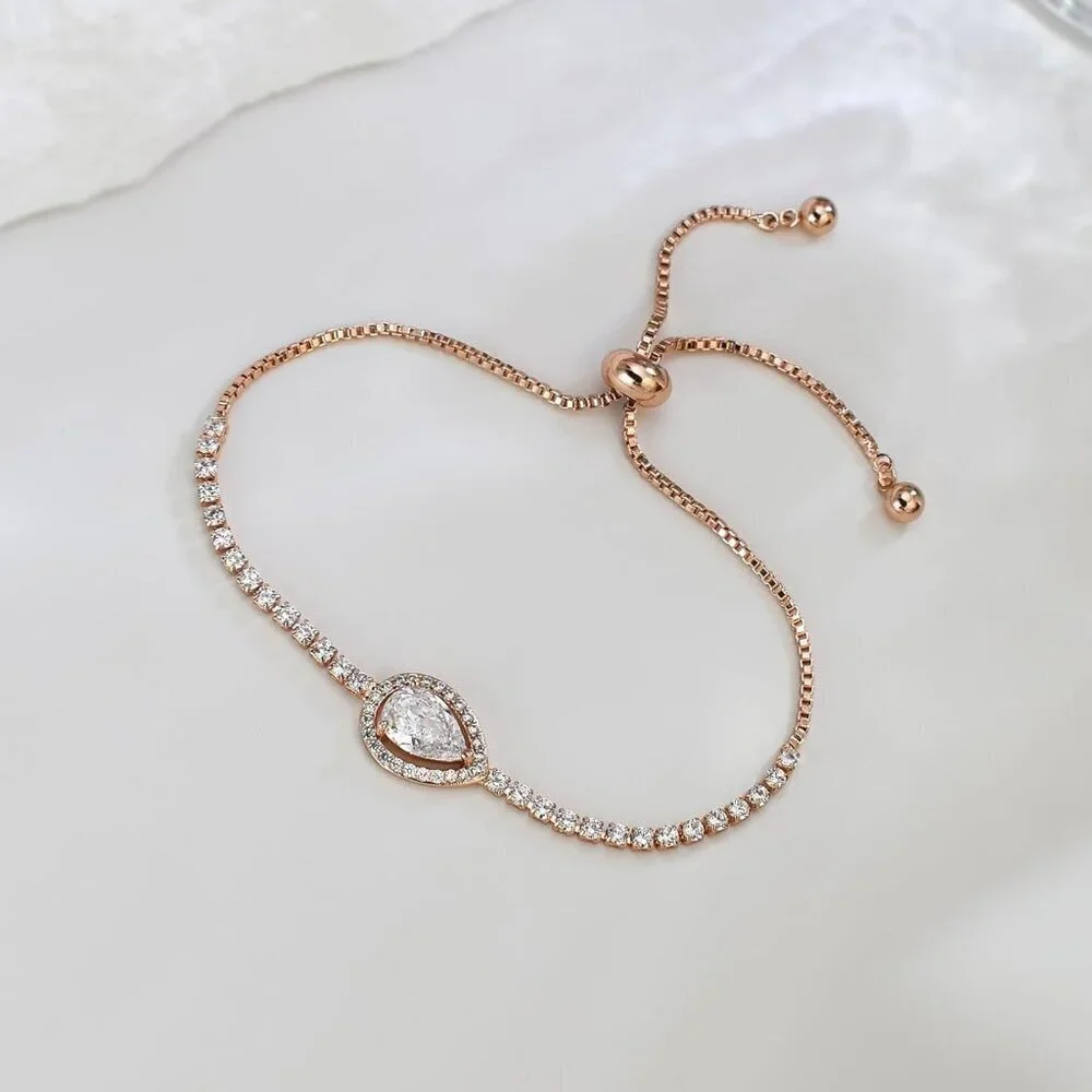 Jewelry Set Cubic Zirconia Teardrop Earrings Necklace Bracelet Bridal Wedding